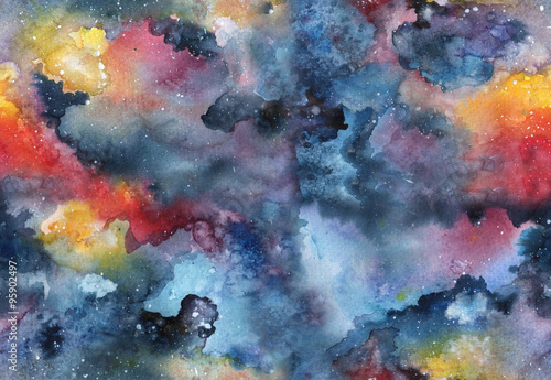 Watercolor galaxy seamless pattern
