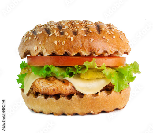 Grilled fish burger isolated on white background