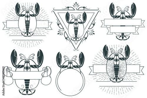 Set of retro lobster design elements.