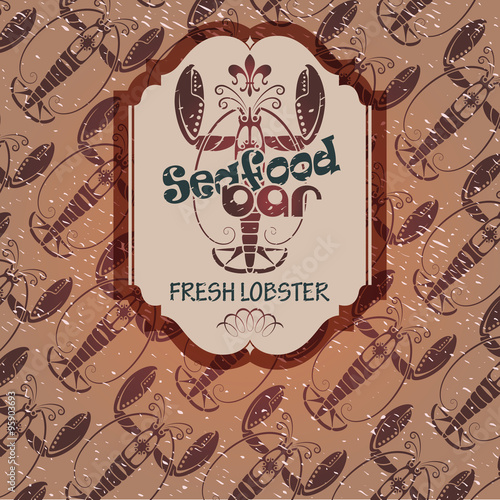 Vector pattern and label of lobsters for decoration and design