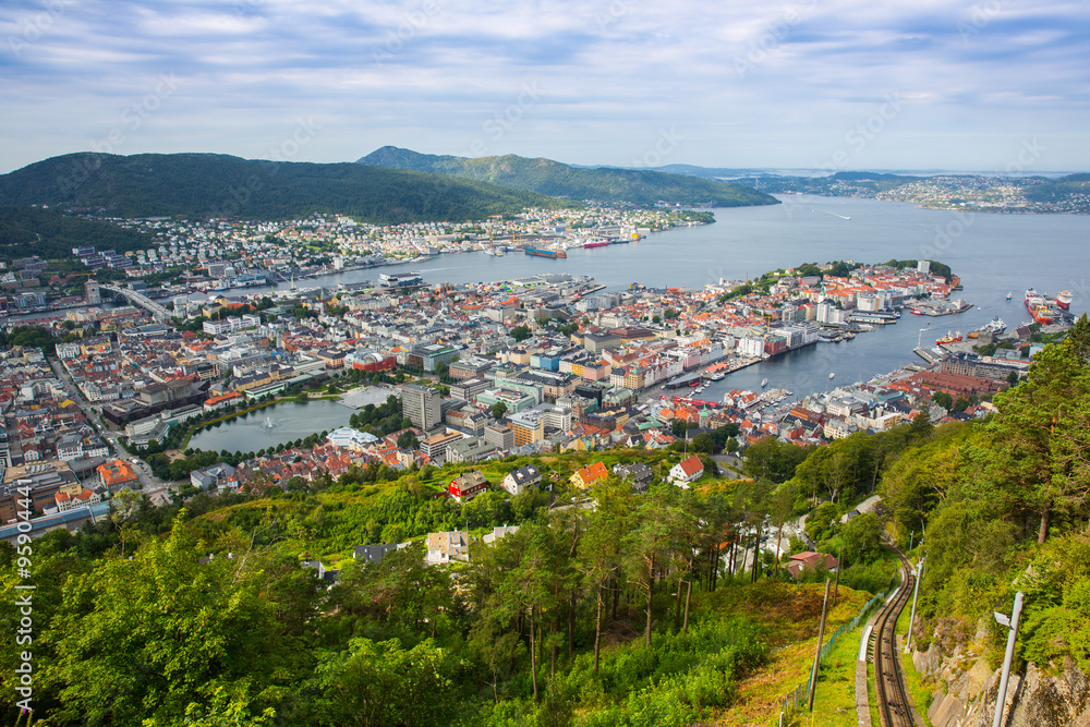 Top view of the city of Bergen . Norway