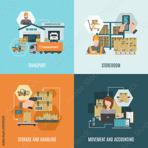 Storehouse 4 flat icons square composition