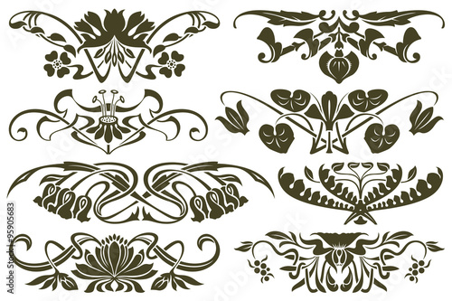 Vector set flower vignette  on different versions