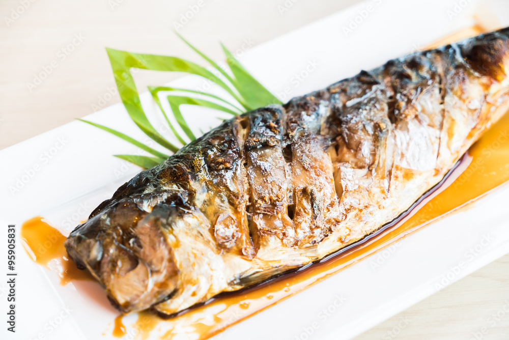 Grilled Saba fish with black sweet sauce Grilled Saba fish with black sweet sauce