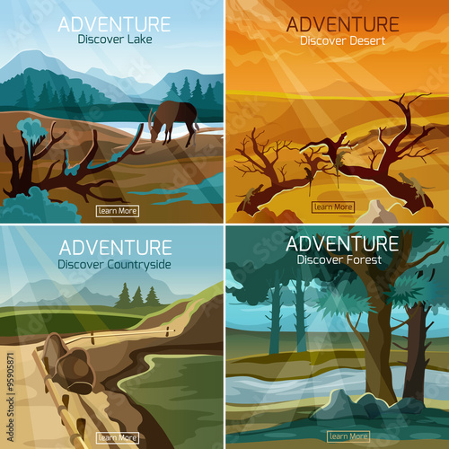 Landscapes travel 4 flat icons square