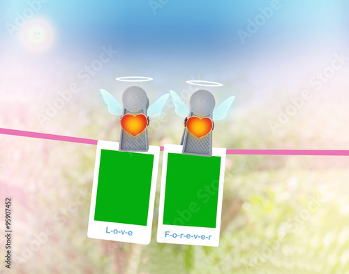 Lovely couple angel  blank  green screen picture frame background