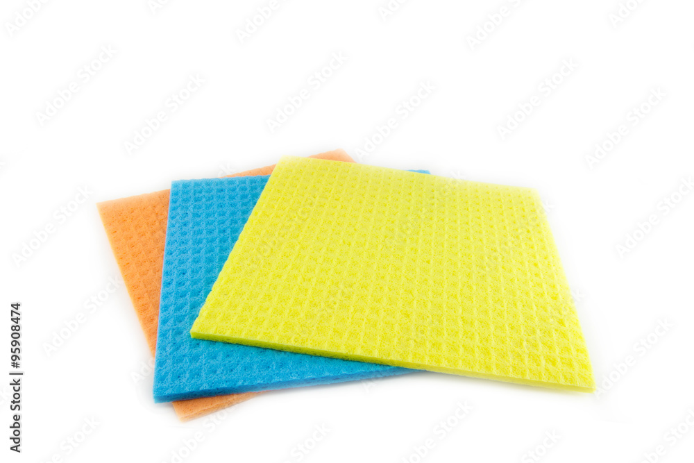 Sponge scouring pads on an isolated white background Sponge scouring pads on an isolated white background