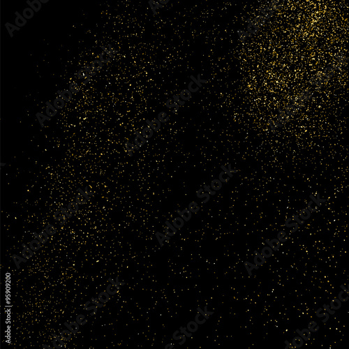Gold glitter texture on a black background. Golden explosion of confetti. Golden grainy abstract  texture on a black  background. Design element. Vector illustration,eps 10.