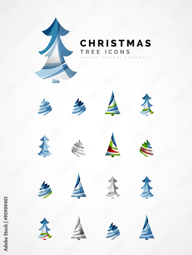Set of abstract Christmas Tree Icons, business logo concepts, clean modern glossy design Set of abstract Christmas Tree Icons, business logo concepts, clean modern glossy design