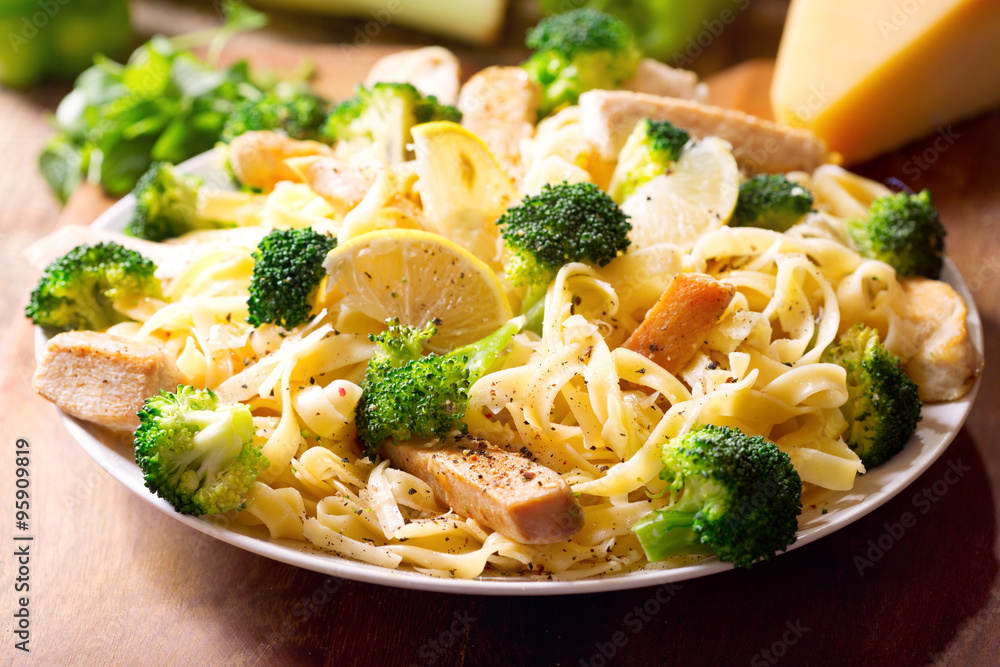plate of pasta with chicken and broccoli plate of pasta with chicken and broccoli