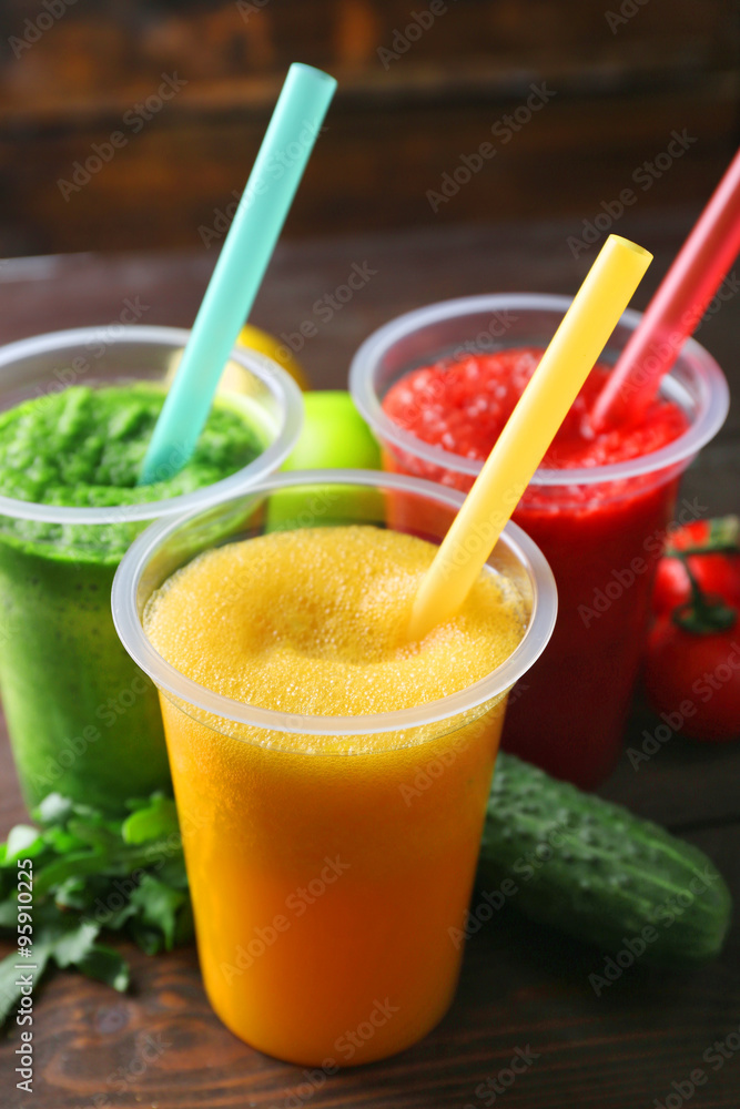 Fresh juice mix fruit, healthy drinks on wooden background Fresh juice mix fruit, healthy drinks on wooden background
