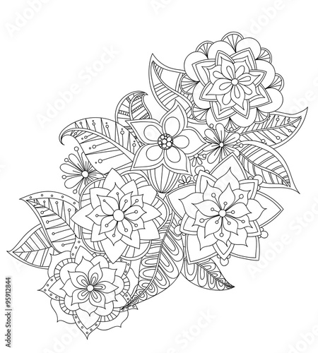 Doodle art flowers. Zentangle style floral pattern. Hand-drawn herbal design elements. photo