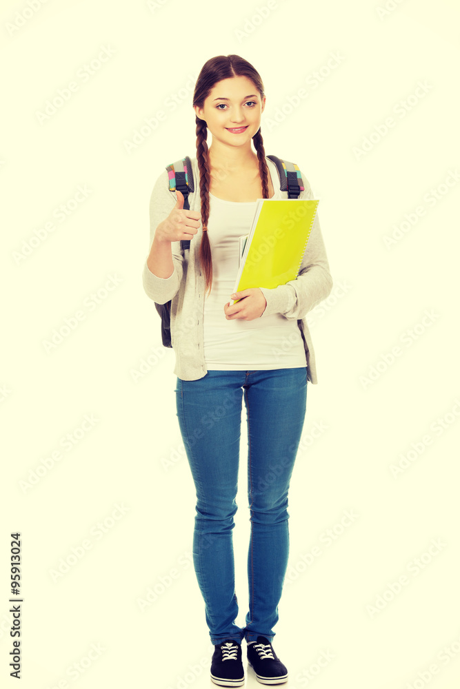 Teenager girl with school backpack. Teenager girl with school backpack.