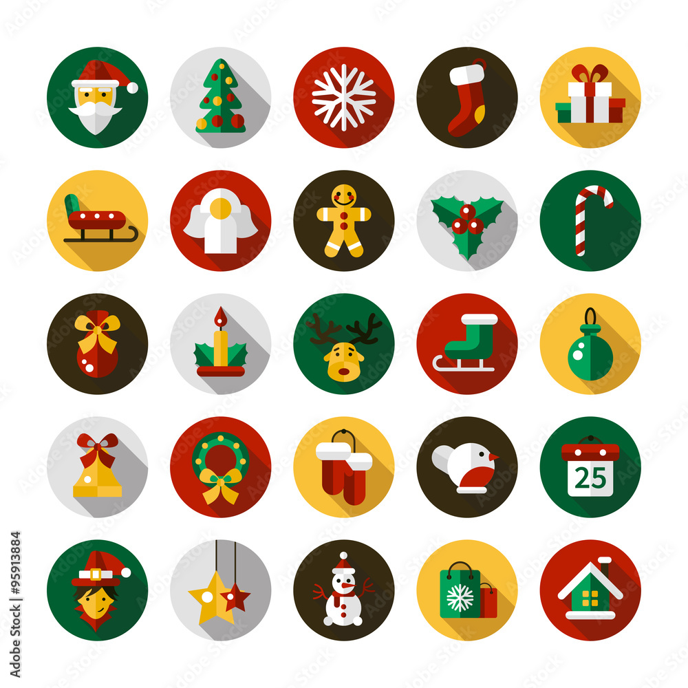 Set of Christmas and Happy New Year flat design icons Set of Christmas and Happy New Year flat design icons