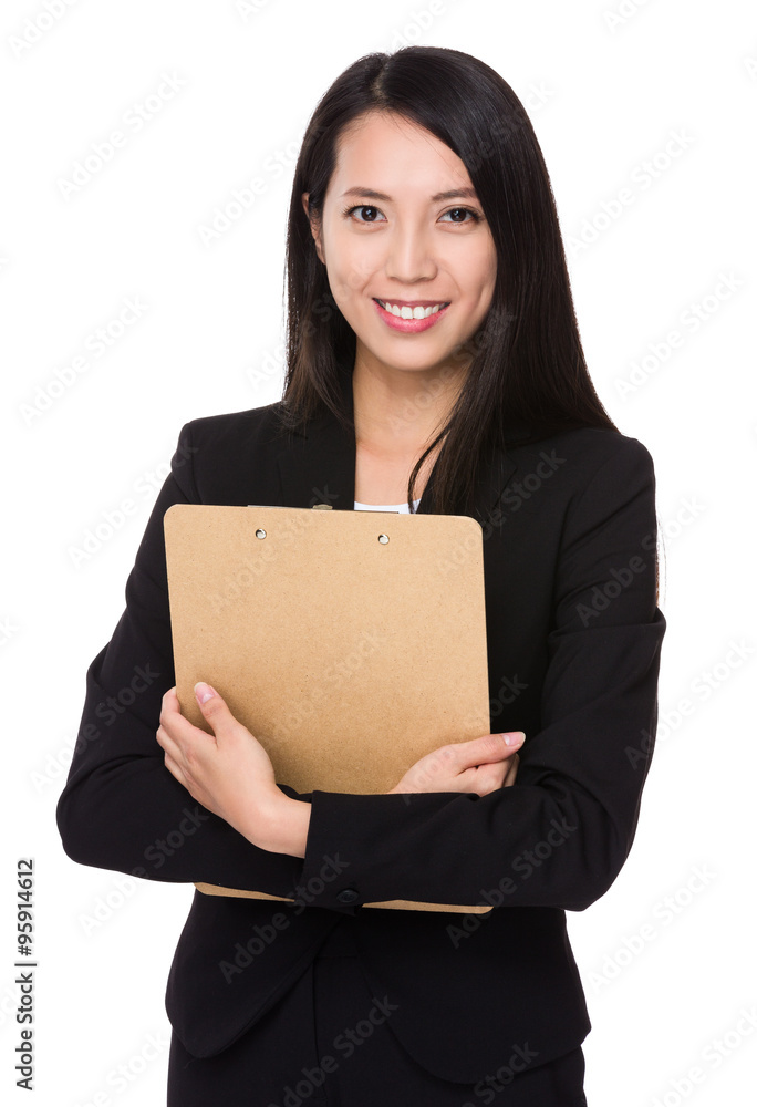 Asian Young Businesswoman hold with clipboard Asian Young Businesswoman hold with clipboard