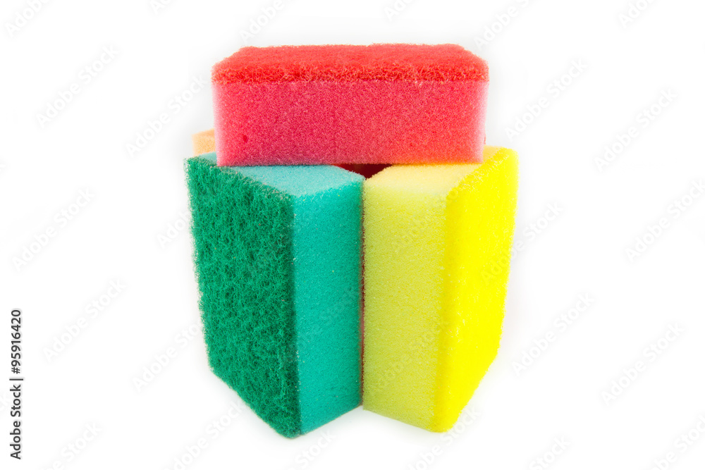 Sponge scouring pads on an isolated white background Sponge scouring pads on an isolated white background