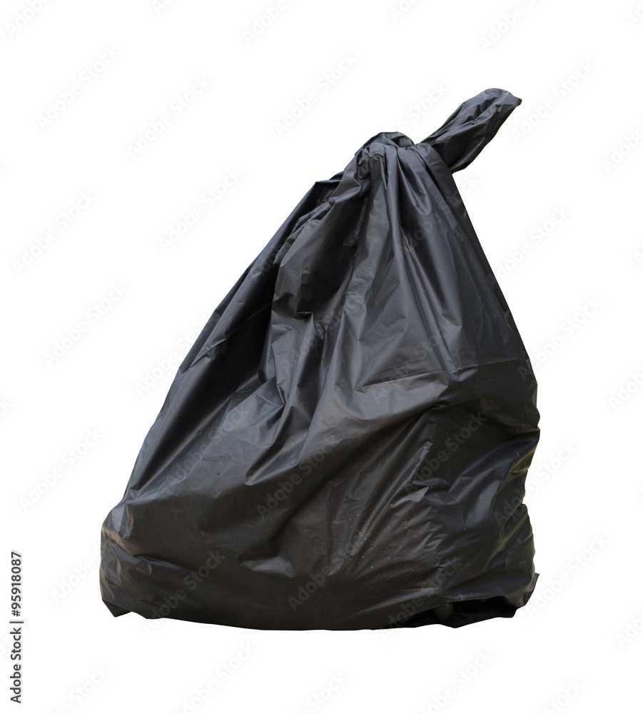 black garbage bag isolated on white background with clipping path