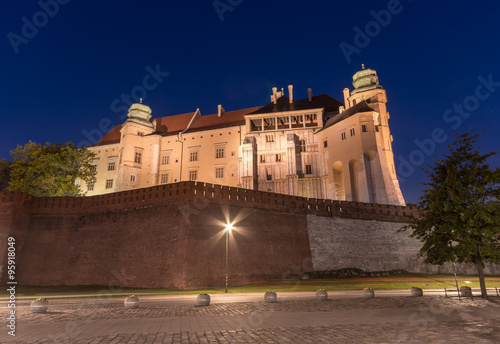 Wawel Castle seen from Grodzka street in the night, Krakow, Poland