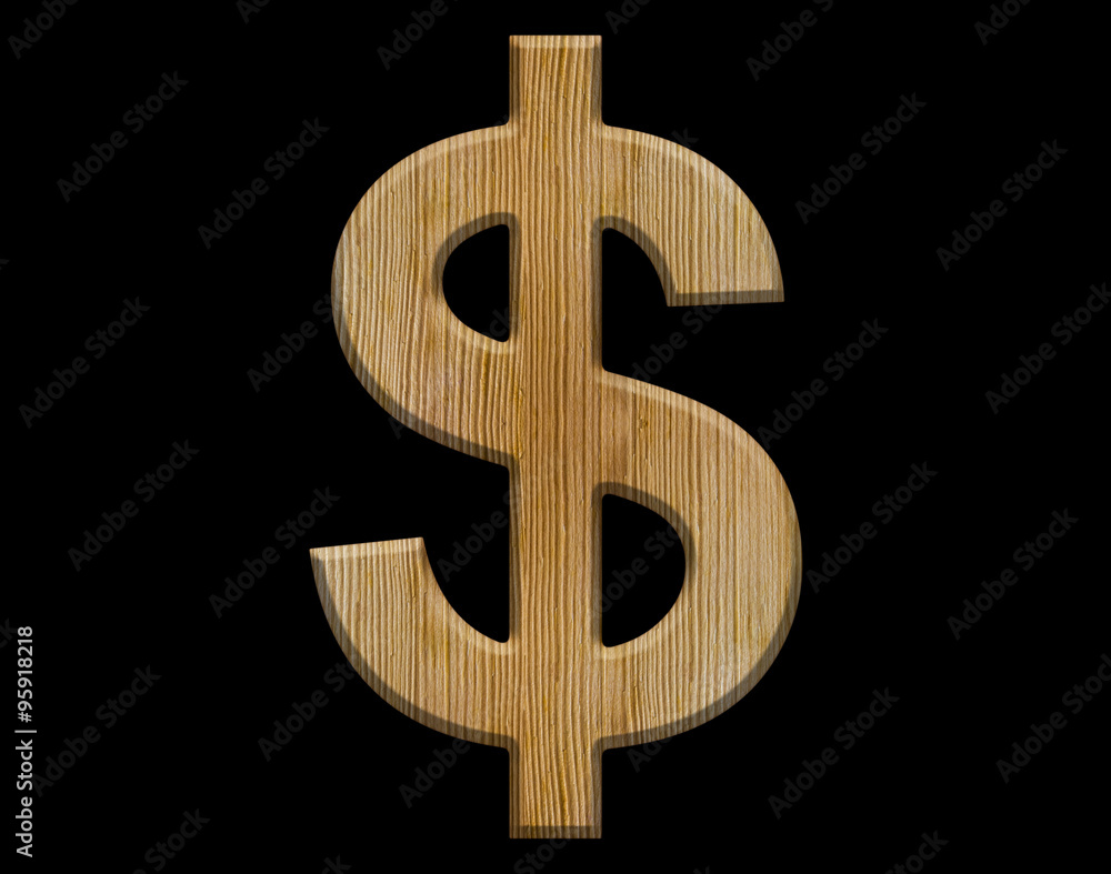 CLASSIC FONT or LETTER and colour design of ALPHABET dollar in wood texture natural style CLASSIC FONT or LETTER and colour design of ALPHABET dollar in wood texture natural style