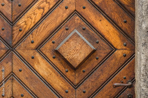 Ancient oak wood door with handle