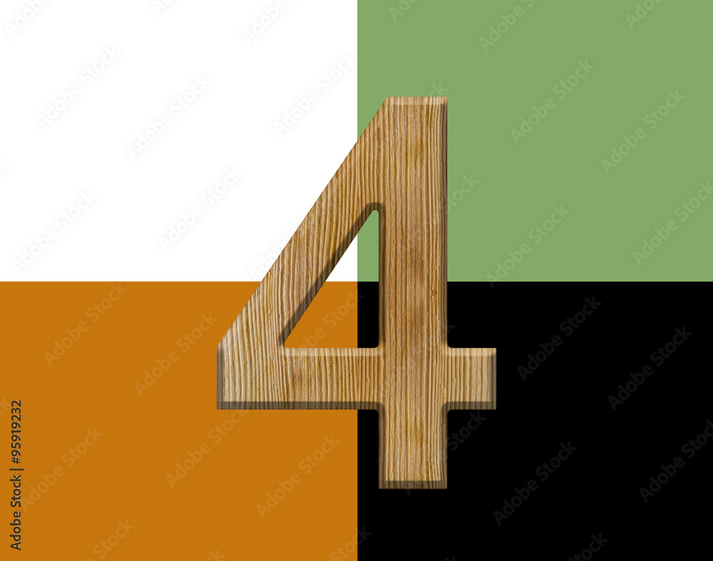 Obraz premium CLASSIC FONT or LETTER and colour design of ALPHABET 4 in wood texture natural style