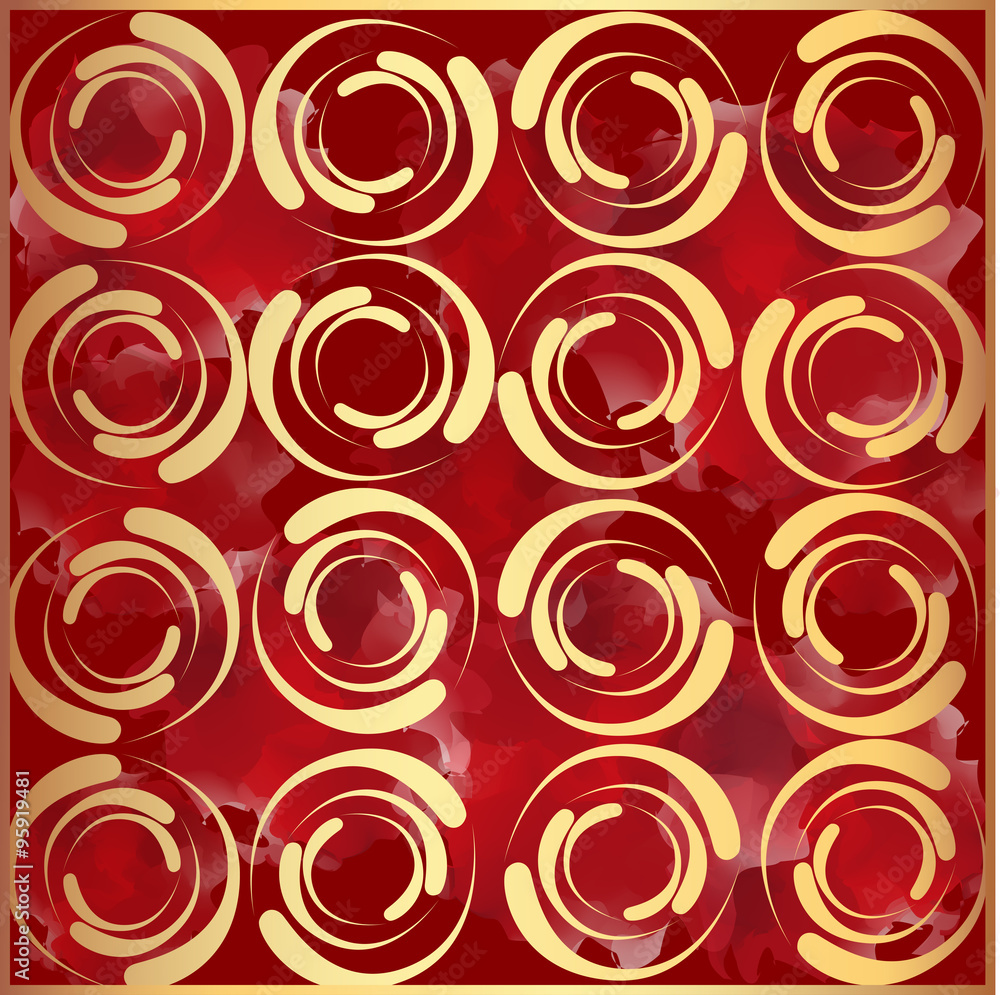 Абстрактный фон с круглым золотым повторяющимся орнаментом. Векторная иллюстрация.
