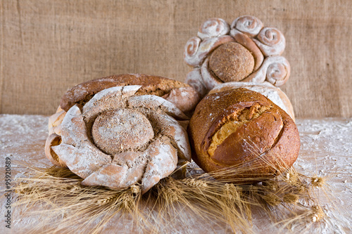 Baked bread with wheat