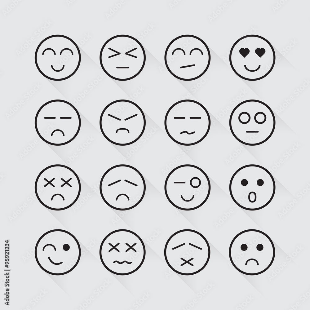 Human emotion icons long shadow set, Vector illustration Human emotion icons long shadow set, Vector illustration
