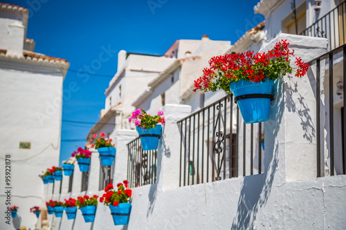 Obraz na płótnie Street with flowers in the Mijas town, Spain w salonie