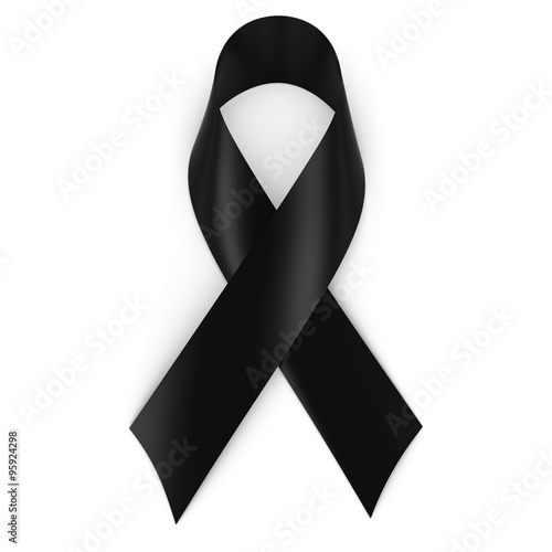 Black Mourning Ribbon isolated on white with shadows photo