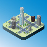Modern illustration of an Isometric Buildings set in Los Angeles downtown. Isometric city. 3d buildings icon.