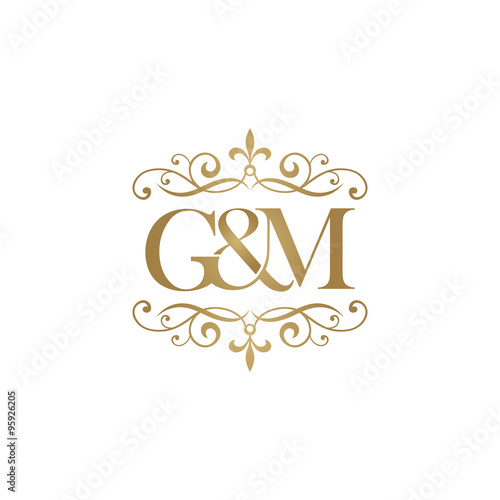 G&M Initial logo. Ornament ampersand monogram golden logo