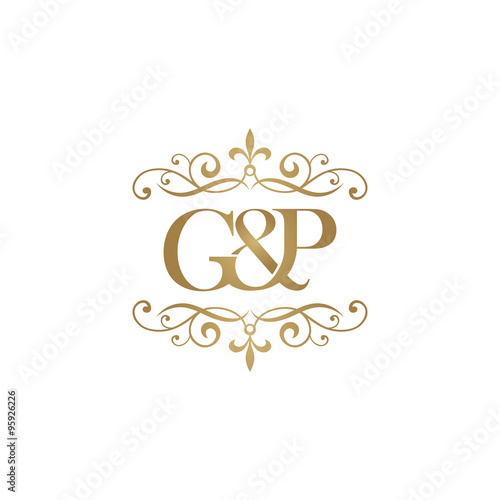 G&P Initial logo. Ornament ampersand monogram golden logo