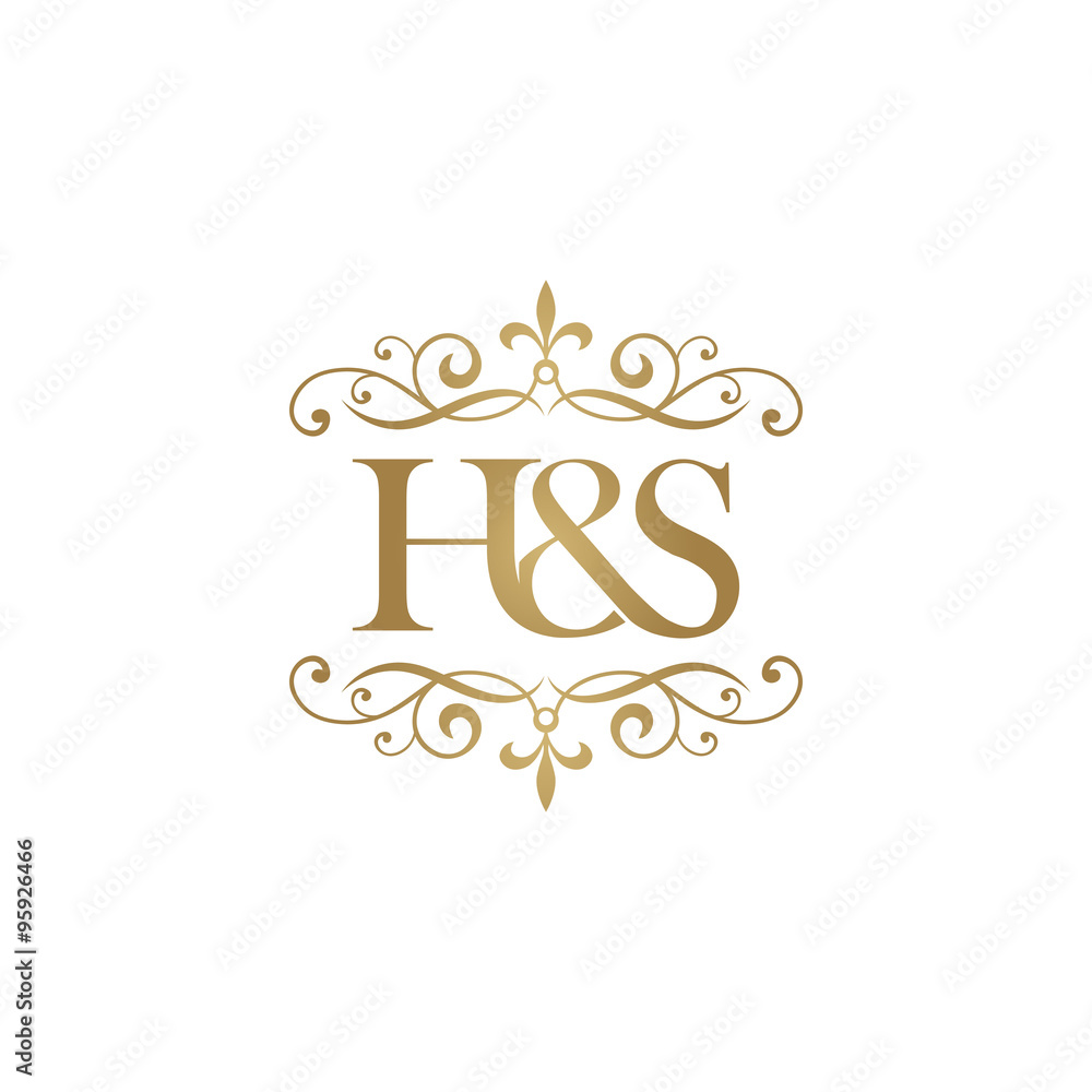 H&S Initial logo. Ornament ampersand monogram golden logo Stock Vector