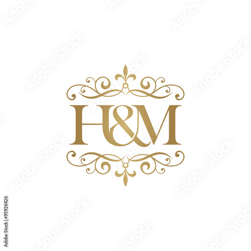 H&M Initial logo. Ornament ampersand monogram golden logo