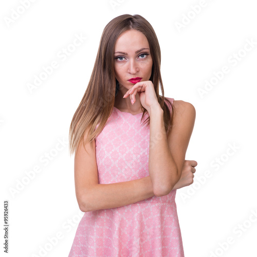 Closeup portrait of sad and depressed woman isolated on white