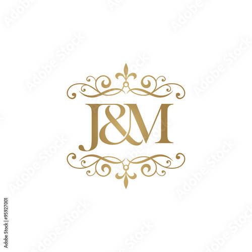 J&M Initial logo. Ornament ampersand monogram golden logo