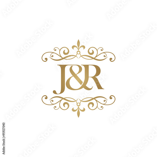 J&R Initial logo. Ornament ampersand monogram golden logo
