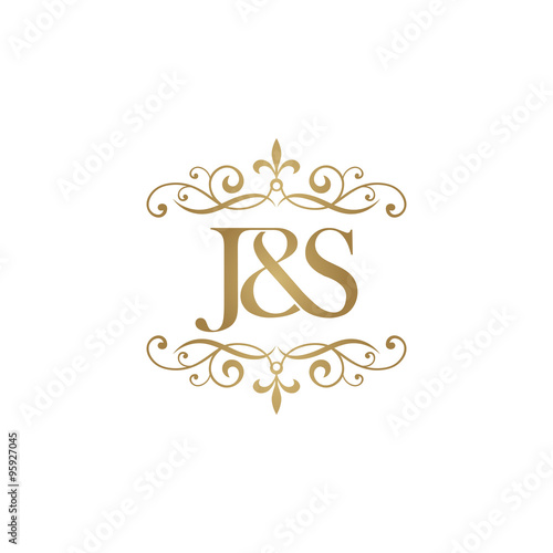 J&S Initial logo. Ornament ampersand monogram golden logo