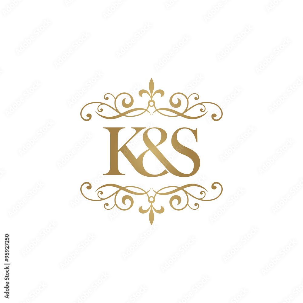 K&S Initial logo. Ornament ampersand monogram golden logo Stock
