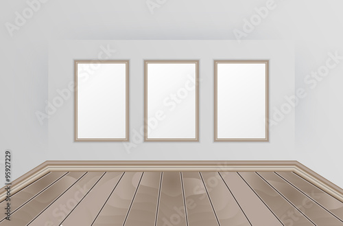 Empty interior with wooden floor and images for your slogan or text.