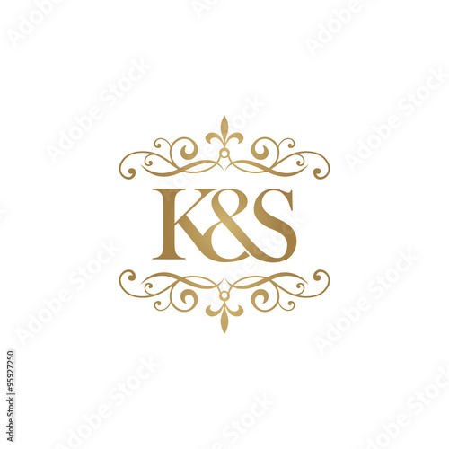 K&S Initial logo. Ornament ampersand monogram golden logo