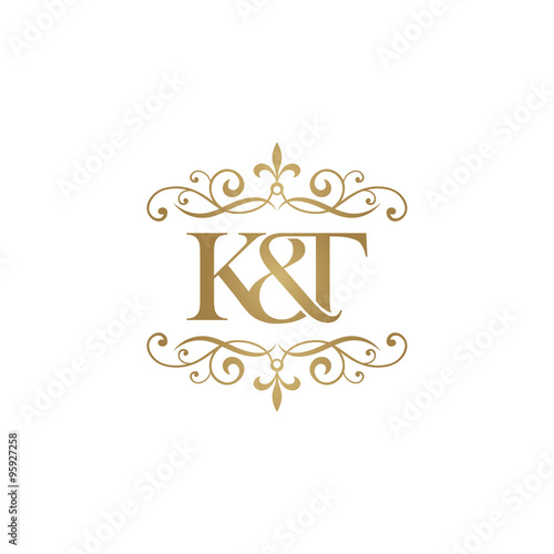 K&T Initial logo. Ornament ampersand monogram golden logo