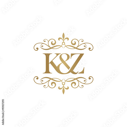 K&Z Initial logo. Ornament ampersand monogram golden logo