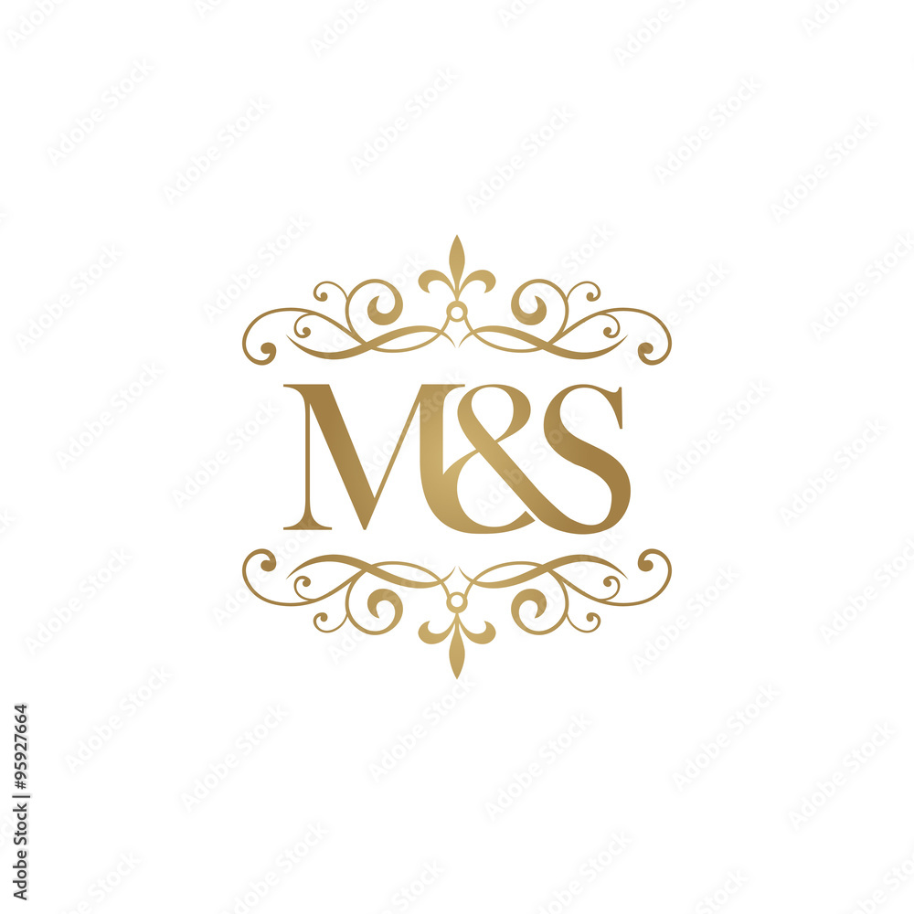 M&S Initial logo. Ornament ampersand monogram golden logo Stock