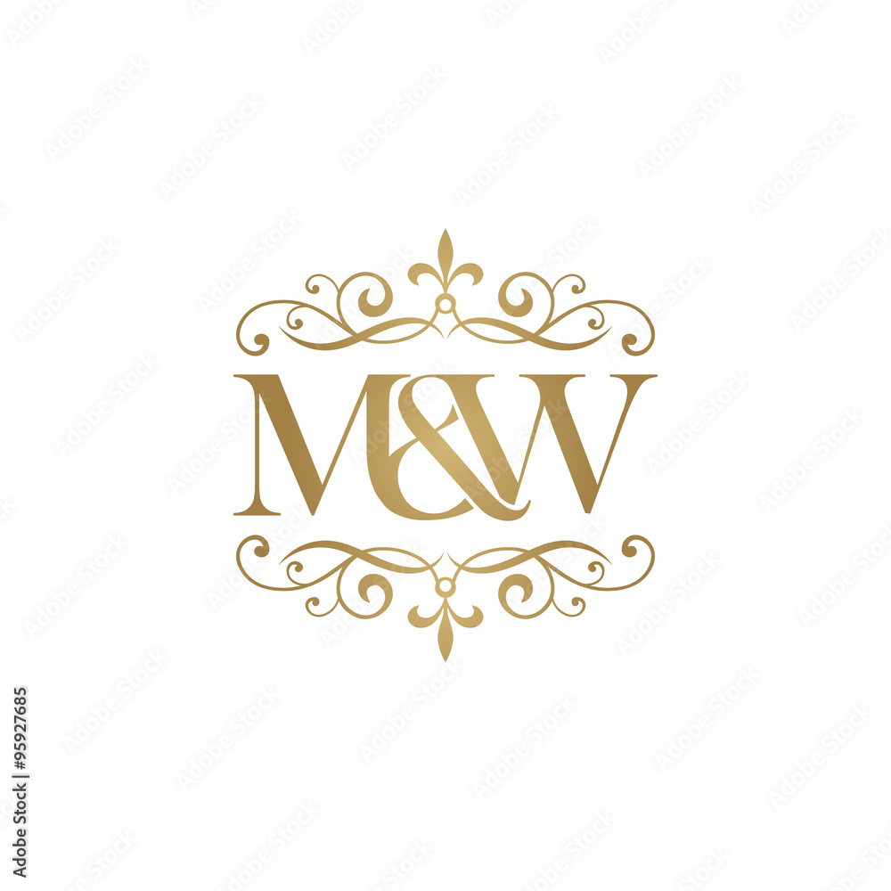 M&W Initial logo. Ornament ampersand monogram golden logo Stock