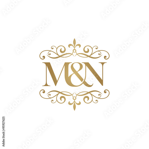 M&N Initial logo. Ornament ampersand monogram golden logo