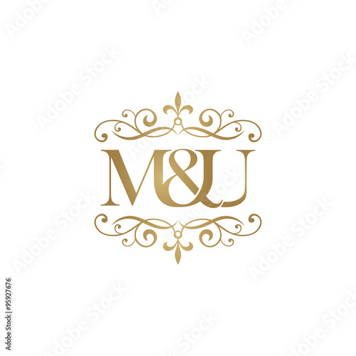M&U Initial logo. Ornament ampersand monogram golden logo