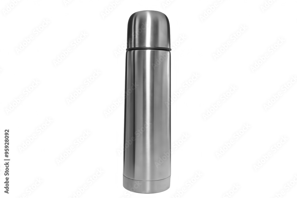 Metal thermal flask isolated on white background