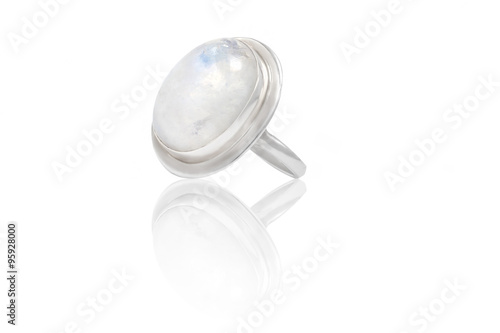 Photography Silver ring with moonstone isolated on white background